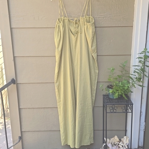 Nasty Gal Textured Cotton Tie Back Cover Up Jumpsuit Olive 12 NEW - Picture 5 of 9